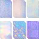 Clabby 36 Sheets Holographic Sticker Paper A4 Vinyl Holographic Laminate Sheets Self Adhesive Waterproof Transparent Film, 11.7 x 8.3 inches(Gem,Rainbow,Spot,Star,Snowflake,Heart)