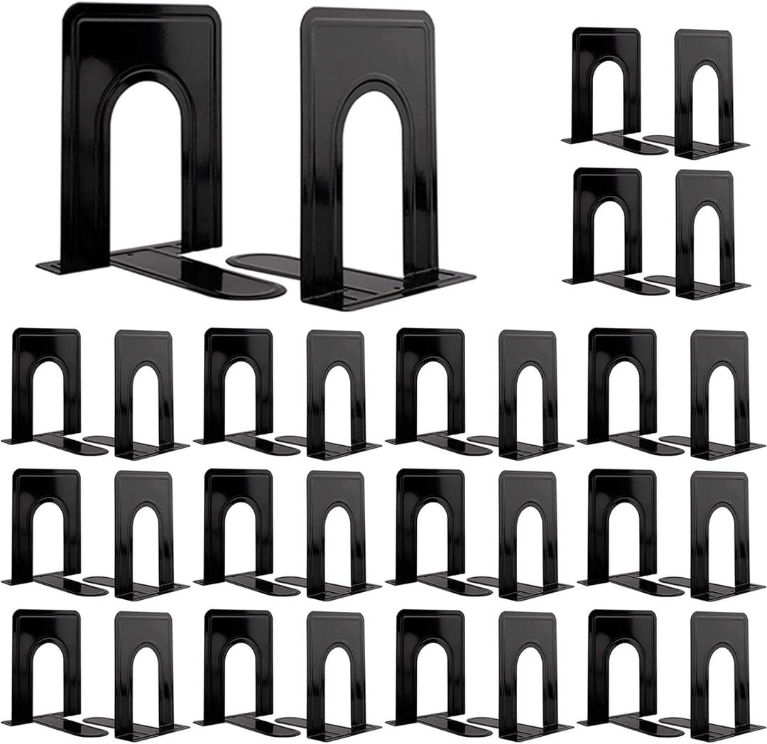 30 Pcs Metal Book Ends for Shelves, Heavy Duty Bookends for Office Home Kitchen Decorative, Nonskid Book Ends to Hold Heavy Books Black 6.5 x 5 x 5.7 in, 15 Pairs