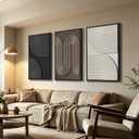 Azartslr Large 3D Abstract Solid Wood Framed Textured Wall Art, Modern Black White Sandstone Wall Decor For Living Room, Brown Minimalism 3piece Home Bedroom Art Painting, Geometric Artwork Dining Room Pictures Decoration, 24''W x 36''H x 3