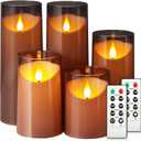 NURADA Flameless Candles: Acrylic LED Pillar Candles Battery Operated with Remote and Timer for Romantic Ambiance and Home Table Bathroom Decor, Gray, Pack of 5 (Grey Set of 5)