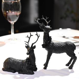 AOMOONOA Black Christmas Reindeer Figurines, 2Pcs Small Reindeer Christmas Decoration Indoor, Tabletop Reindeers Statue Christmas Decor, Resin Deer Figurine Decorations for Home (Set of 2)