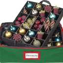 HOLDN STORAGE Christmas Ornament Storage Box with Dividers - Fits 48-3 Ornaments, 2 Removable Trays, Durable & Space-Saving, Clear Top Lid, Fits Underbed, Green