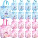 Keioy 16 Pcs Princess Party Favor Bags with Handles Reusable Non Woven Castle Candy Goodie Bags Treat Blue Pink Princess Gift Bag Ideal for Baby Shower Birthday Gender Reveal Party