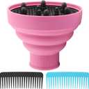 Universal Foldable Hair Dryer Diffuser, Travel Hair Dryer Diffuser Attachment with Comb, Portable Hairs Diffusers Blow Dryers Attachment for Natural Thick Hairs(Color:Pink)