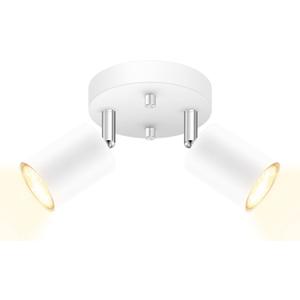 AUQUEE LED 2 Light Track Lighting Kit, LED Track Lighting Fixtures, White Round Ceiling Spot Lighting, Flexibly Rotatable Light Head for Kitchen, Living Room, Bedroom, GU10 Bulb Not Included