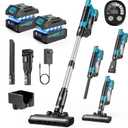 Cordless Vacuum Cleaner, 700W 60KPa Portable Stick Vacuum with 3 Modes, 2x4.0Ah Batteries, 6 in 1 Stick Vacuum Cleaner, Brushless Motor, 2L Dust Cup for Floor, Carpet, Car