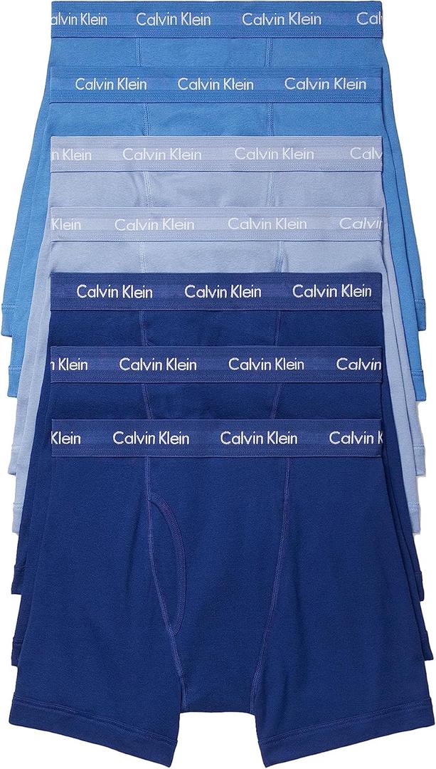 Calvin Klein Men's Cotton Classics 7-Pack Boxer Brief (Medium, 3 Blue Depths, 2 Boardwalk Blue, 2 Water Reflection)