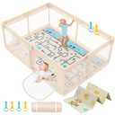 Baby Playpen with Mat 79x71inch - Extra Large Play Pen for Babies and Toddlers Indoor & Outdoor Baby Playard with Soft Breathable Mesh Cover - Sturdy Foam Infant Gate Playpen(Apricot)