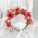 yuruyi Flower Crowns for Women，Headband Hair Wreath Wand for Wedding Festival Adjustbale Floral Headpiece Shoot Props Floral Crowns for Women (Red, Adjustable)