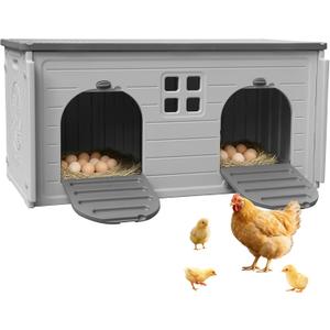 Plastic Chicken Coop with 2 Holes, Large Outdoor Nesting Box for Laying Eggs, Waterproof Chicken House, Easy Assemble & Clean for Duck Rabbit Poultry Shelter