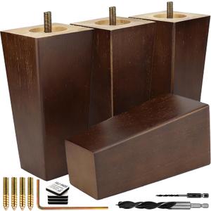 Airy Abode Premium Walnut Square Furniture Legs (Full Install Kit) - Pick Your Size and Color