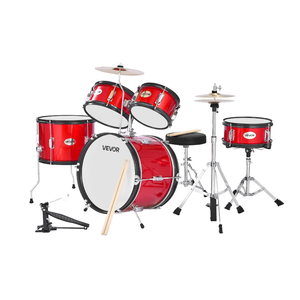 VEVOR Kids Drum Set 5 Piece 16 Inch Junior Beginner Adjustable Throne Red | Music For Ages 6 To 13, Ideal For Practice And Recitals, Cymbal For Real Sound, Two Pairs Of Sticks, Practice Pad, Carry Bag