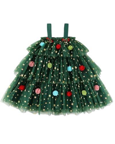 Toddler Baby Girl Christmas Tress Star Dress for Girls Sleeveless Layered Tulle Tutu Dress Winter Party Dress (US 18-24M, Green)