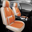 Comfortable Leather Auto Car Seat Covers Front & Rear Seat Protector Fit Sedan SUV 5 Seats Full Set Universal Fit (Orange & Off White)