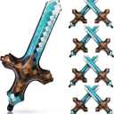 Cheerland Pixel Balloons Inflatable Sword Birthday Party Decorations Cosplay Theme Pixel Miner Mylar Foil Balloon Gaming Party Favors Baby Shower Kids Retro Gaming Bday Decor Event Supplies(Pack Of 8)