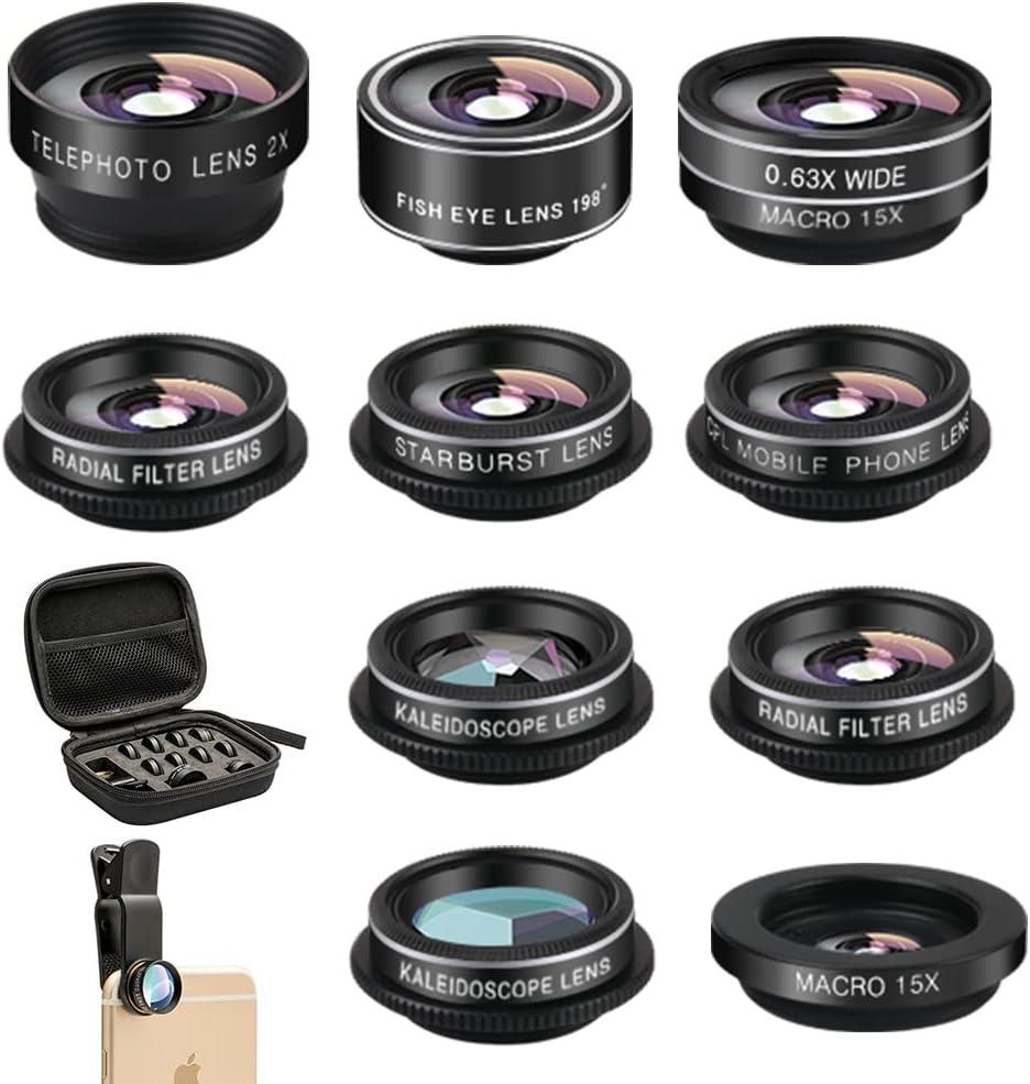 Phone Camera Lens (11 Lenses) Phone Lens Kit, Clip on Fisheye/Macro/Wide Angle Lens Attachment with Travel Case for iPhone 14 13 12 11 Xs X Pro Max Samsung Android Smartphone