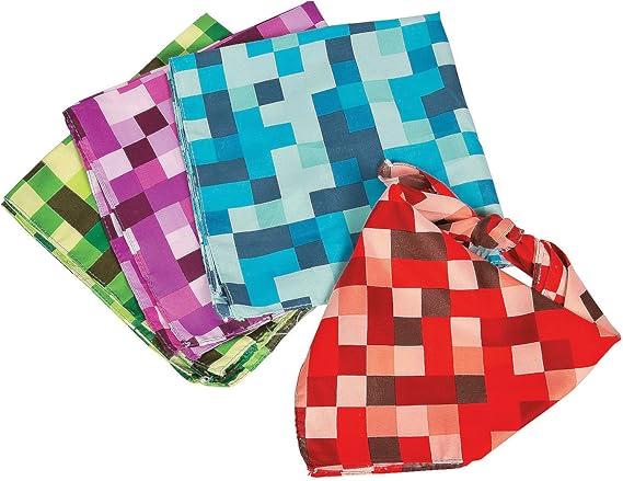 Fun Express - Pixel Checker Bandanas - Apparel Accessories - Hats - Bandannas -  Blue and Green, 10 Pieces