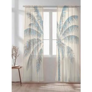 Semi Sheer Curtains 96 Inches Long, Tropical Palm Tree Vintage Wood Window Treatments Curtains, Light Filter Curtains Rod Pocket Drapes for Living Room Bedroom, 2 Panels