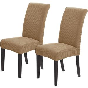 Joccun Chair Covers for Dining Room Set of 2,Dining Chair Slipcovers Stretch Dining Room Chair Covers Seat Protector,Washable Parsons Chair Cover for Home,Hotel,Banquet(Tan,2 Pack)