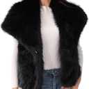 Gihuo Women' s Faux Fur Vest Lapel Collar Sleeveless Furry Jacket Shaggy Jackets Warm Outerwear(Black-S)