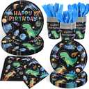 168PCS Space Dinosaurs Astronauts Party Supllies for Boys Cartoon Dino Birthday Party Decorations Dinosaur Planet Plates Cups Napkins for Kids Baby Shower Dino Lover-24 Guests