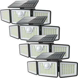 2500LM Solar Lights Outdoor with Motion Sensor,3 Head 270 Wide Angle Street Area Lights,IP65 Waterproof Security Lighting with 3 Modes (Remote,4 Pcs)