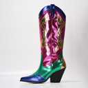 Cape Robbin Women's Metallic Colorblock Cowboy Boots Mid Calf 3 Inch Heel - Multicolor Western Boots with Pointed Toe & Comfort Footbed (Juliana) size: 8.5 (Pink)