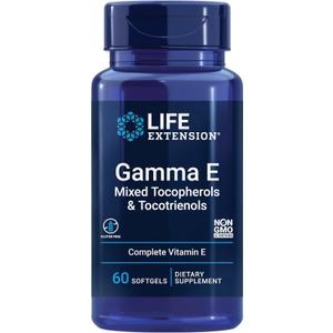 Life Extension Gamma E Mixed Tocopherols & Tocotrienols Complete Vitamin E Spectrum, Antioxidant Protection Non-GMO, Gluten-Free 60 Softgels, BBD: 06/2026 (60 Count (Pack of 1))