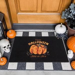 Halloween Door Mat, Halloween Pumpkin Doormat Outdoor Front Door Entrance Absorbent Entry Mat with Non Slip Backing, 17''x30'', Pumpkin Black