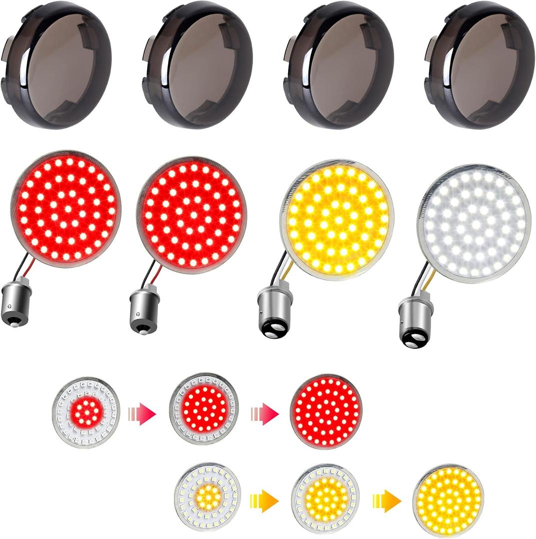 Sequential Led Turn Signals, 1157 Front + 1156 Rear Blinkers with Smoked Lens Compatible with Harley Sportster Softail Street Glide Road King Cruiser Turing (Sequential Light & Smoked Lens)