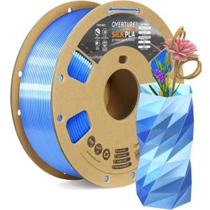 OVERTURE Silk PLA Dual Color Filament 1.75mm, Bi-Color Shiny PLA Finish, Smooth & Glossy, 1kg Spool (2.2lbs), Ideal for Cosplay Jewelry & Home Decor (Silk Blue-Silver)