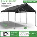 SIHAIAN 10 x 20 Ft Carport Replacement Canopy Cover(No Frame), Easy to Set up Carport Canopy, 500D Heavy-Duty Garage Top Tent Shelter Tarp Waterproof and UV Protected (Only Canopy Cover) Black