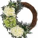 Spring Flower Wreath for Front Door, 20 Inch Hydrangea Door Wreath with White Berries, Summer Eucalyptus Wreaths for Front Door Outside All Season, Farmhouse, Indoor Outdoor Wall Decor, Green&white