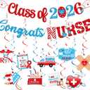 Nurse Graduation Party Decorations 2026, Nurse Week Glitter Banner Red and Blue Foil Swirl Streamers, Medical RN Themed Party Decor for Nursing School Graduation Supplies