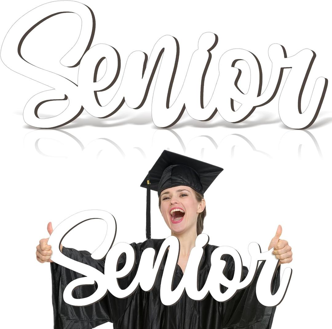 Yousoontic Graduation Party Decoration Senior Wooden Photo Prop Sign Graduation Photo Booth Sign Senior Picture Prop Wood Cutout 2026 Decoration for Graduate Party Favor Supplies(White)