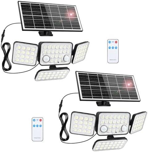 Aialun 2Pack Solar Lights Outdoor Motion Sensor 3600LM 5000mAh Battery,Bright 8500K 292 LEDs 4 Heads Solar Security Flood Lights Waterproof IP65,Remote Control,3 Modes for Backyard,Garage,Patio