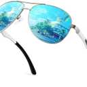 GQUEEN Classic Military Style Pilot Polarized Sunglasses Spring Hinges Al-Mg for mens womens MOS1 (A Silver Frame/Blue Mirrored Lens)