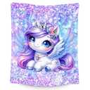 Unicorn Blanket - Girls Blankets for Kids Teens - 60x80 Inches Soft Flannel Cute Throws for Couch Sofa - Gifts for Daughter Granddaughter