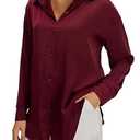 Top Women Button Down Shirts Loose Acetate Blouse Womens Long Sleeves Lightweight for Office Party Casual,One Size, Red