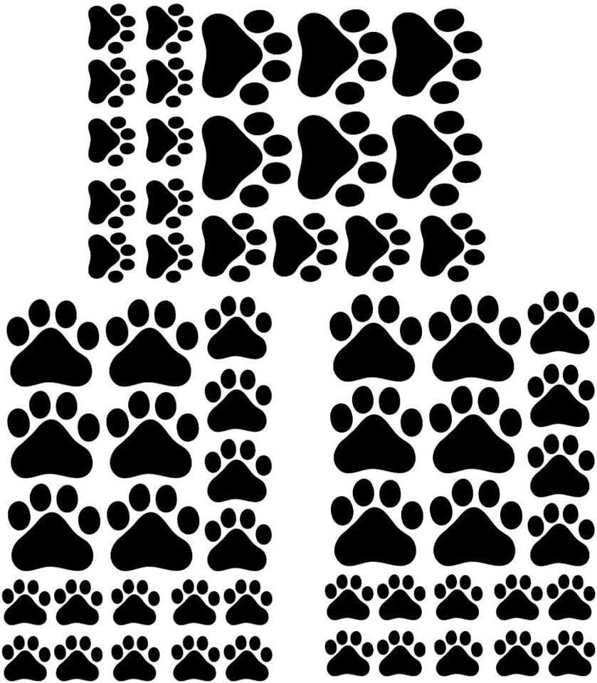 60 Pcs Dog Footprints Wall Decal Vinyl Stickers, Removable Lovely Animal Paw Print Art DIY Sticker Mural for Bedroom Playroom Living Room Office Home Window Door Decoration