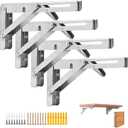 4PCS 14" Folding Shelf Brackets, Shelf Brackets Max. Load 220 lb Collapsible Heavy Duty Stainless Steel DIY Wall Mounted Shelf Bracket Space Saving for Work Table Bench(Silver /14In /4pcs)