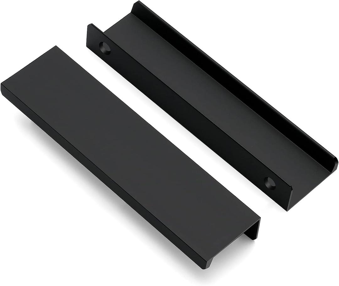 Ravinte 6 Pack Finger Pulls for Cabinets 120mm/4.72" Length Black Edge Pulls Matte Black Finger Cabinet Pulls Concealed Handles for Kitchen Drawer Finger Edge Pull Tab Handle