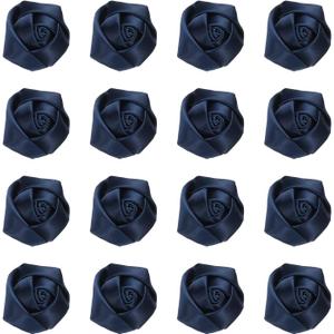 MECCANIXITY 16 Pcs Ribbon Roses, 2 Inch Lapel Pin for Men Satin Ribbon Flower Rose Artificial Fabric Flowers for DIY Crafting Accessories Wrapping Wedding Gift Decoration, Navy Blue