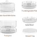 Compact Multifunc Chilled Serving Tray with Clear Rotating Lid,9 Inch Fruit Platter Tray for Parties and Small Cake Stand with Ice Storage Four Compartment Platter for Veggie Sushi Snacks Cupcakes