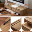 KIRIGEN Wood Monitor Stand with 2 Drawers, Solid Wood Computer Monitor Riser for Desk, Desktop Organizer Shelf with Cable Management, Pen Slots, Brown, No Assembly PMJ-DBR