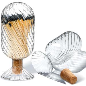 Cinnvoice Helix Shaped Glass Matches Cloche Decorative for 4 Inch Candle Matches Trendy Fireplace Display Decor, Not Include Matches(Clear,2.95 x 6.1 inches)