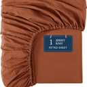 Jersey Fitted Sheet Twin - Superior Elasticity All Around Edges - Snug Fit Deep Pocket, Securely Fits Mattresses Upto 15" - Moisture Wicking & Breathable - Relaxed Everyday Comfort Bottom Sheet - Rust