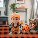 Buffalo Plaid Area Rug, Checkered Rug 27.5x43 Inches, Black and Orange Rug, Washable Cotton Mat for Front Porch, Entryway, Kitchen, Living Room, Christmas Decor