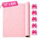 2 x HURUC Pink Star Wrapping Roll 17" x 82ft Gold Star Design, Kraft Wrap