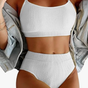 Lilosy High Waisted Tummy Control Ribbed Bikini Crop Top Brazilian Swimsuit Set 2 Piece, Large, White